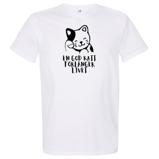 T-shirt: En god katt förlänger livet (vit) i gruppen Landshopping.se / Kläder & Skor hos Landshopping (10041_Katt005)