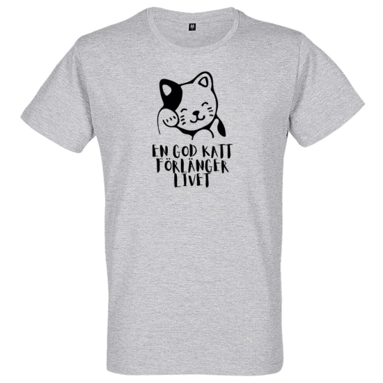 T-shirt: En god katt förlänger livet (grå) i gruppen Landshopping.se / Kläder & Skor hos Landshopping (10041_Katt006)
