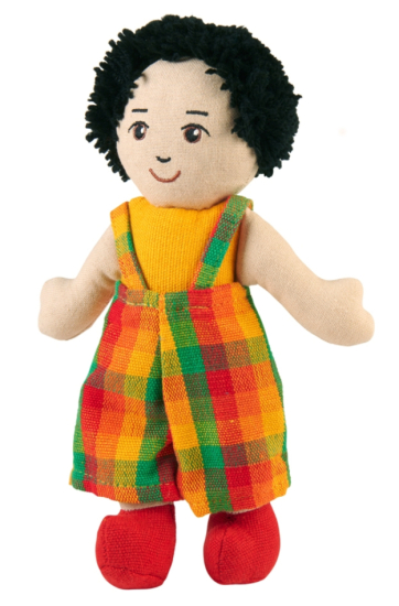 Mjuk pojkdocka av tyg med mörkt hår - fair trade från Lanka Kade i gruppen Landshopping.se / Hem & Hantverk / Leksaker hos Landshopping (10093_223)