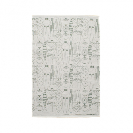 Picknick, kökshandduk, vit/gröngrå 1