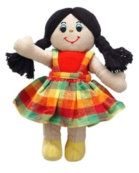 Mjuk tjejdocka av tyg med mörkt hår - fair trade från Lanka Kade