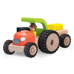 Traktor av trä med släp