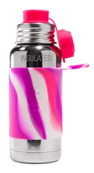 Pura isolerad vattenflaska rostfritt stål 475 ml med sportlock och silikonhölje - pink swirl