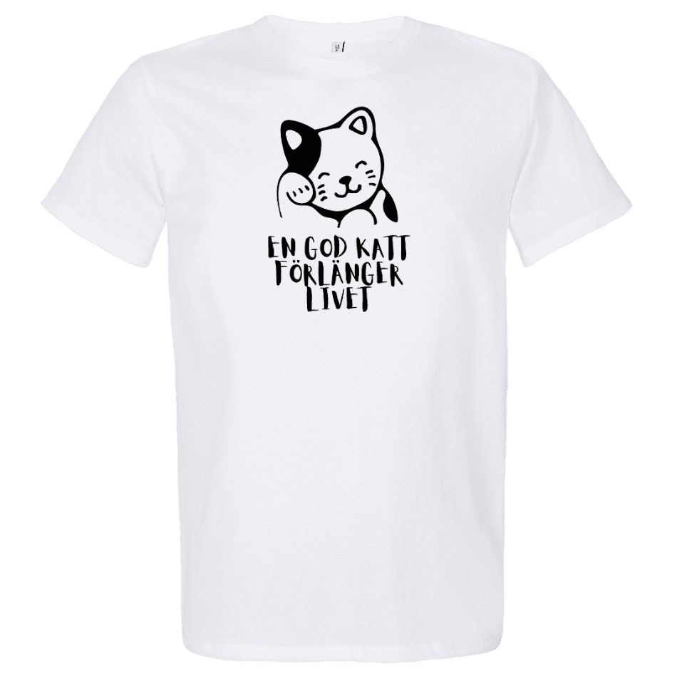 T-shirt: En god katt förlänger livet (vit)