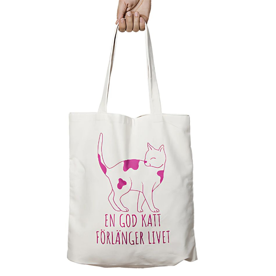 Tygväska: En god katt förlänger livet (välj design)