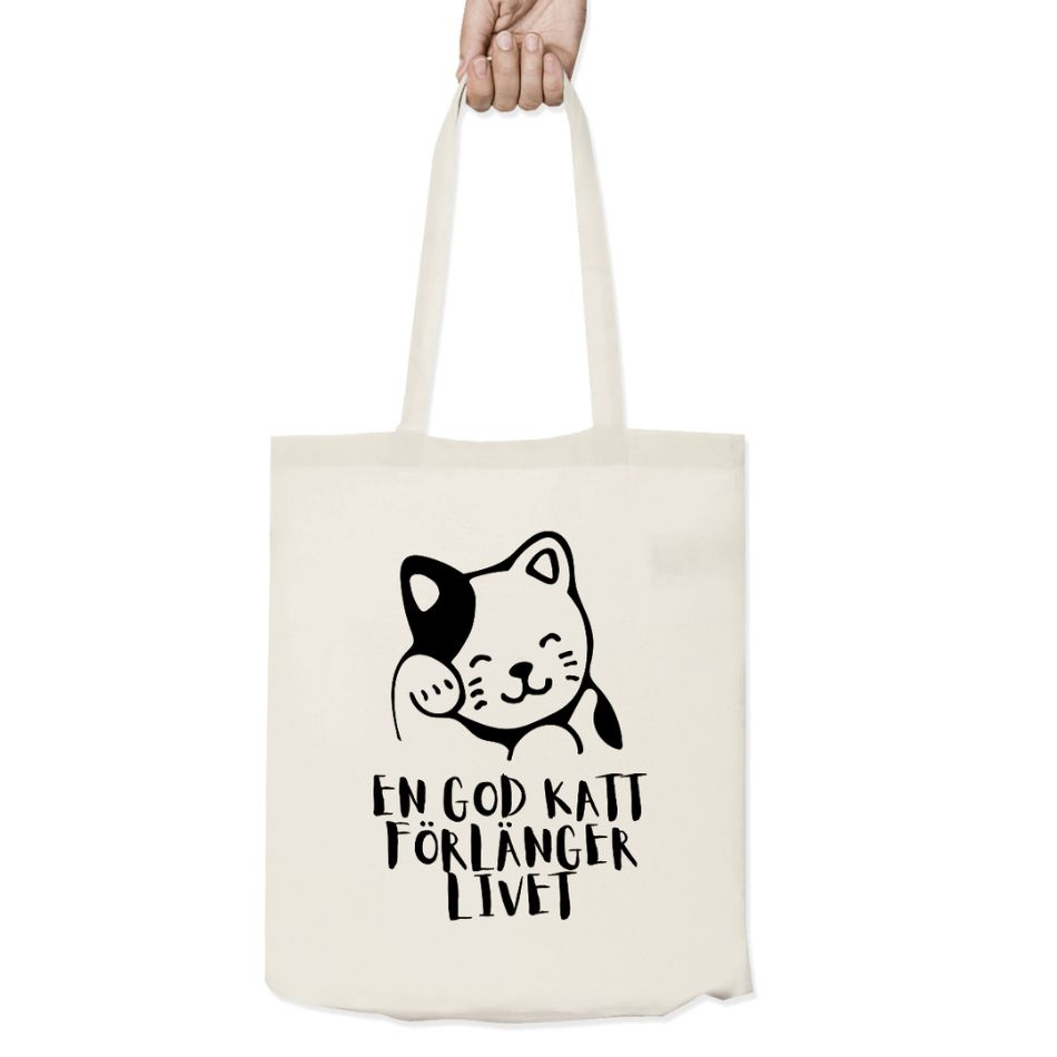 Tygväska: En god katt förlänger livet (välj design)