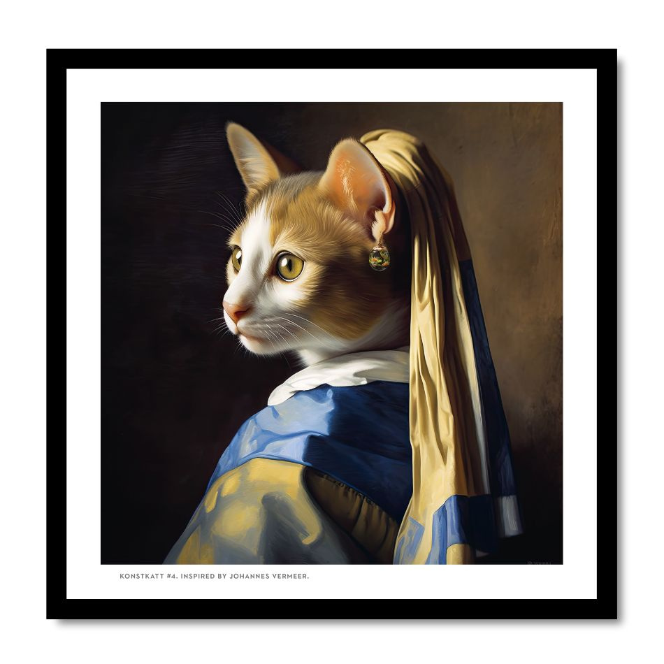 Inramad print (24X24 cm): Konstkatt 4 – Johannes Vermeer