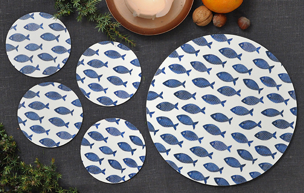 Glasunderlägg Fisklek 4-p