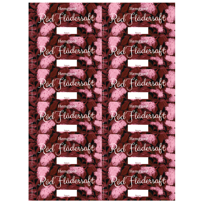 Flasketiketter Röd Flädersaft 1