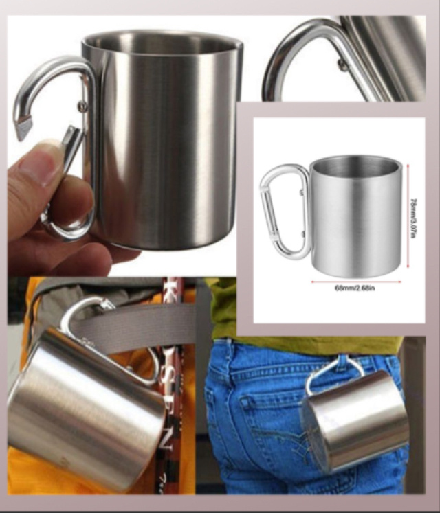 Mugg i rostfritt stål med karbinhake 2