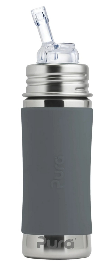 Pura sugrörsflaska 325ml rostfritt stål med silikonhölje - slate