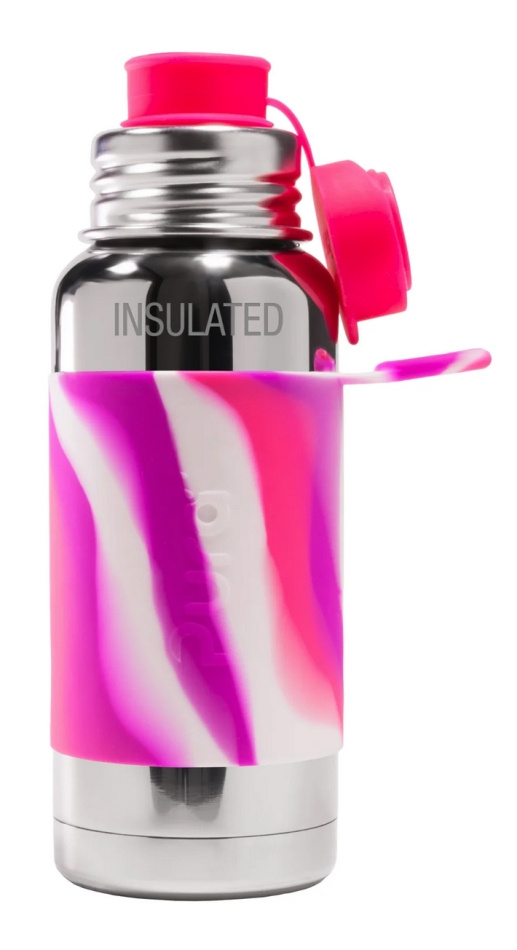 Pura isolerad vattenflaska rostfritt stål 475 ml med sportlock och silikonhölje - pink swirl