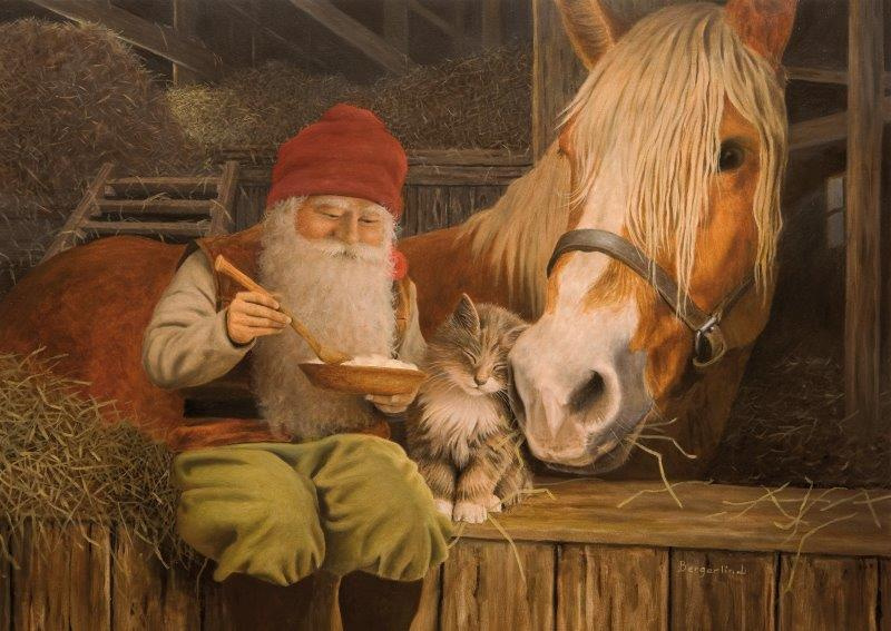 10-pack Julkort i metall av motiv Jan Bergerlind - Tomte med häst