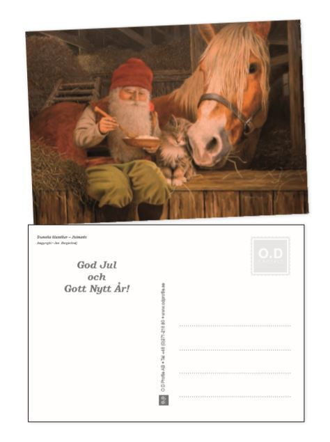 Julkort i metall av motiv Jan Bergerlind - Tomte med häst 2