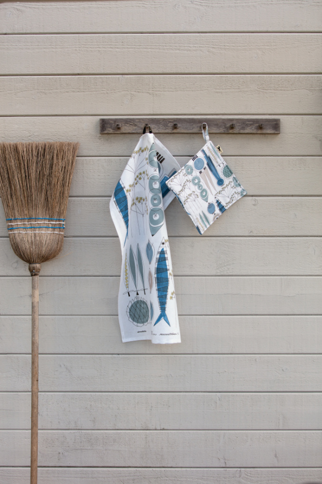 Picknick, kökshandduk, blå beige