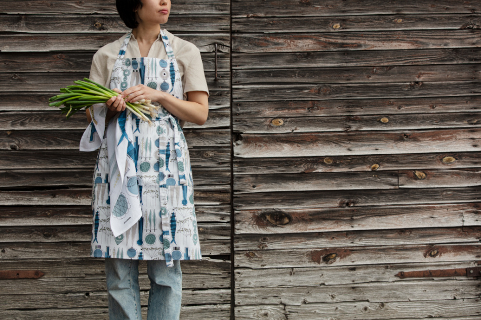 Picknick, kökshandduk, blå beige
