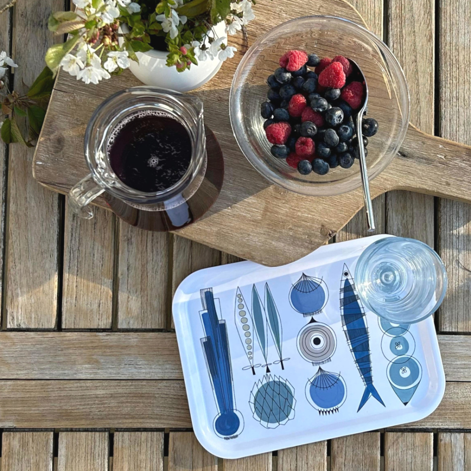 Picknick, bricka, blå beige, 27x20cm