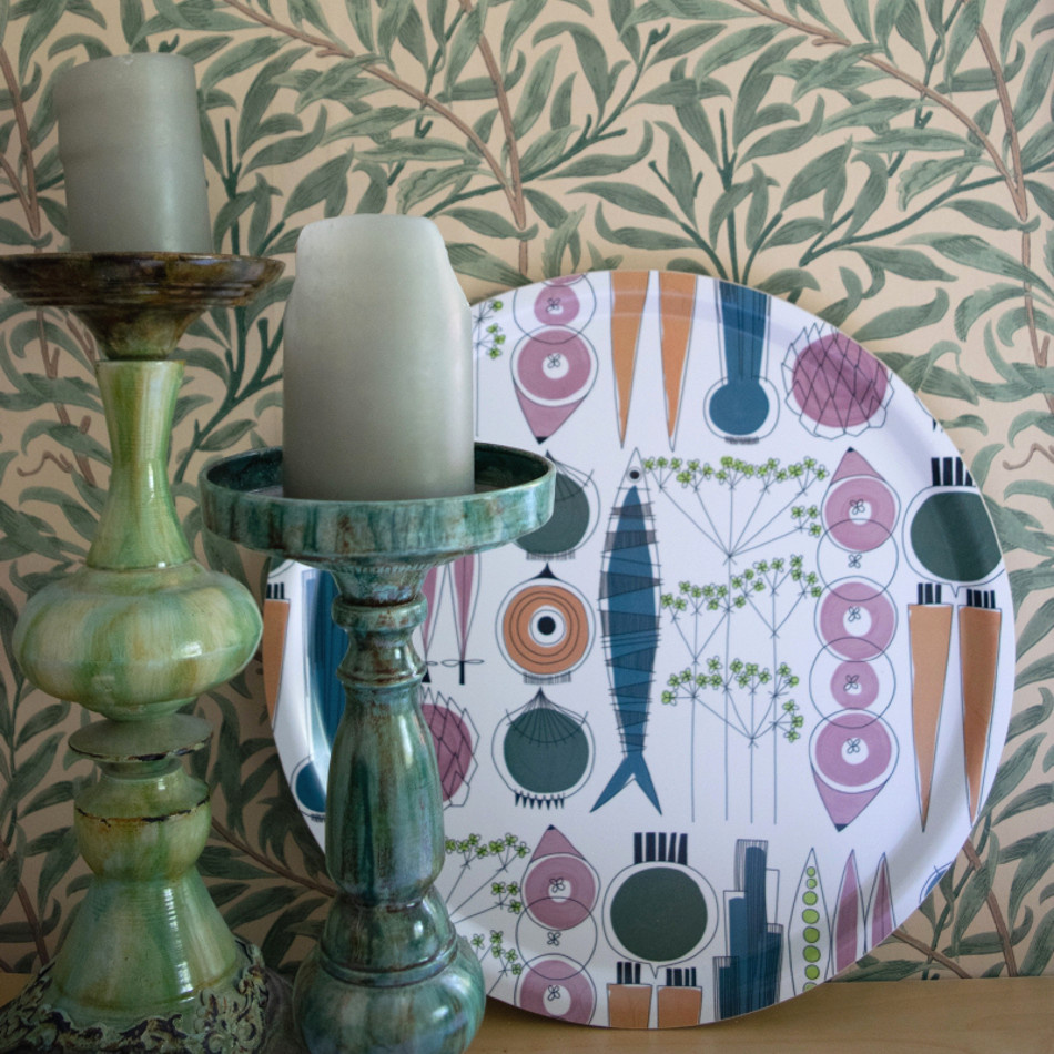 Picknick bricka i blårosa färg, Ø38cm 2