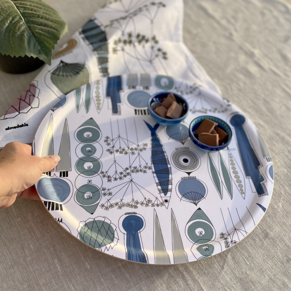 Picknick bricka blå beige, Ø38cm 3