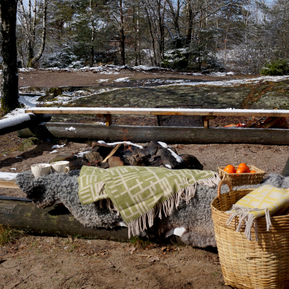 Pickepin, pläd, mossgrön beige 3