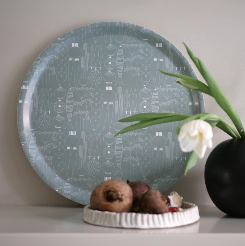 Picknick bricka i gröngrå färg, Ø38cm 2