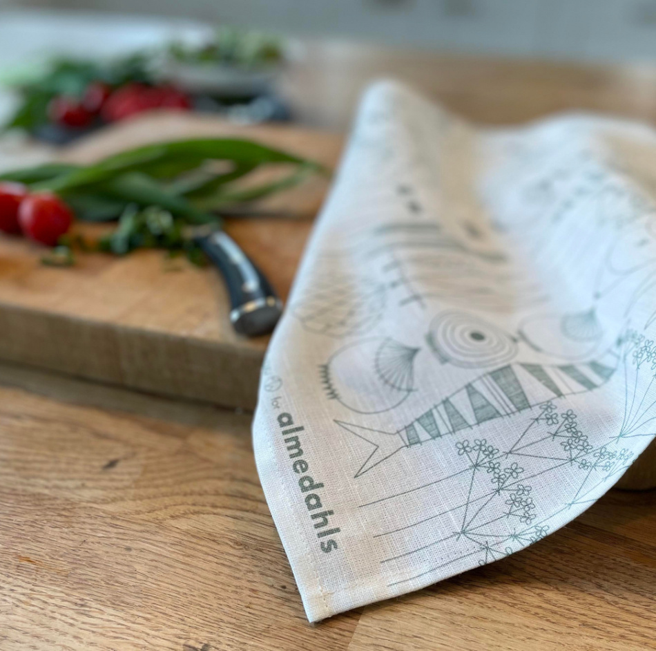 Picknick, kökshandduk, vit/gröngrå 3