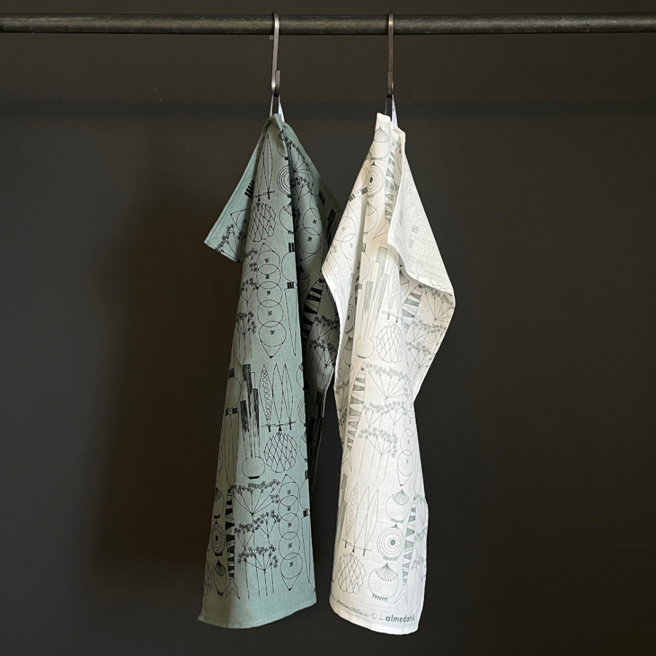 Picknick, kökshandduk, vit/gröngrå 4