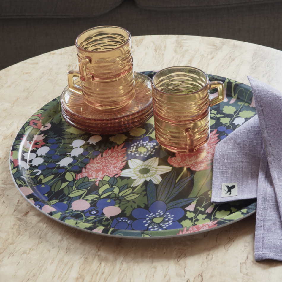 Skogen, bricka, svart grön rosa, 38cm 2