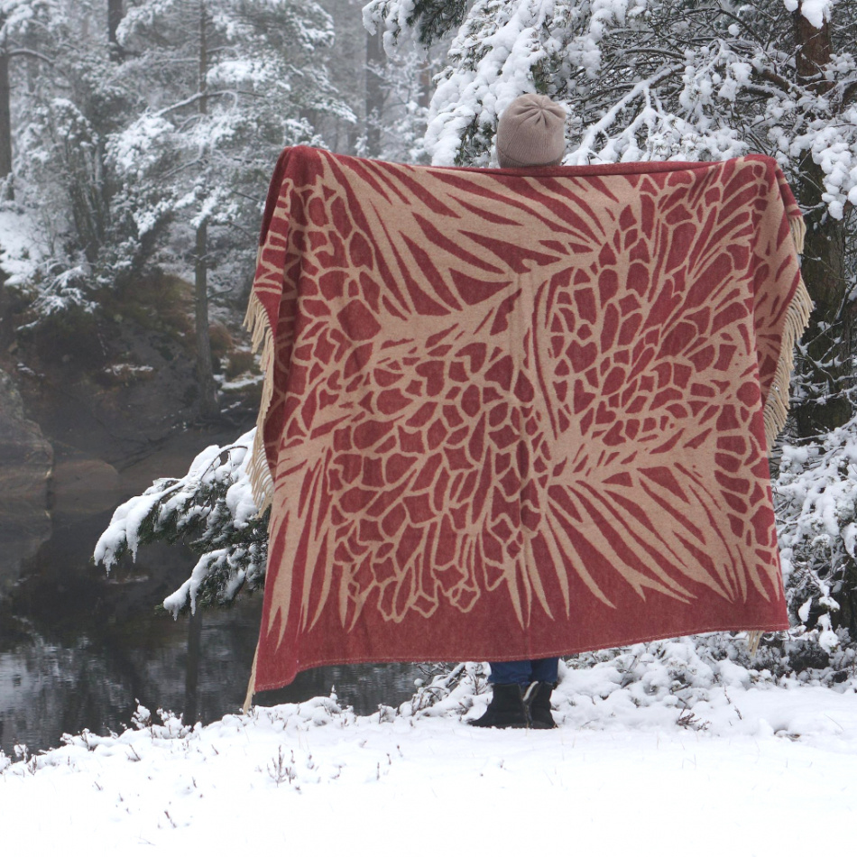 Kotteri, pläd, vinröd beige 2