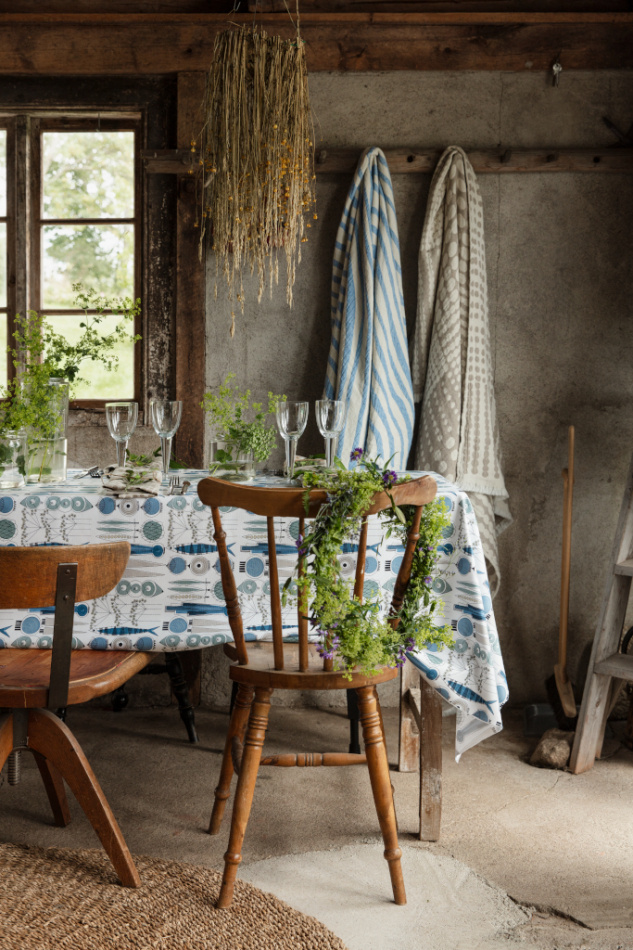 Havet, pläd bomull, blå offwhite