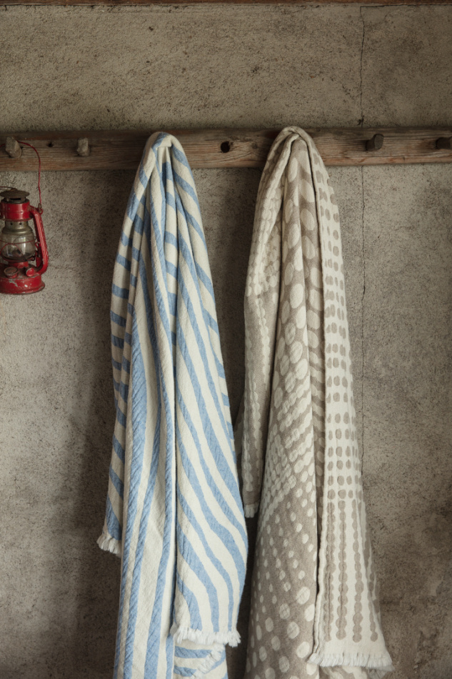 Havet, pläd bomull, blå offwhite