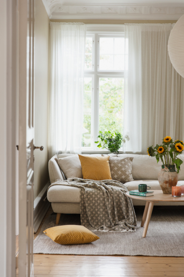 Korg, pläd bomull, grönbeige