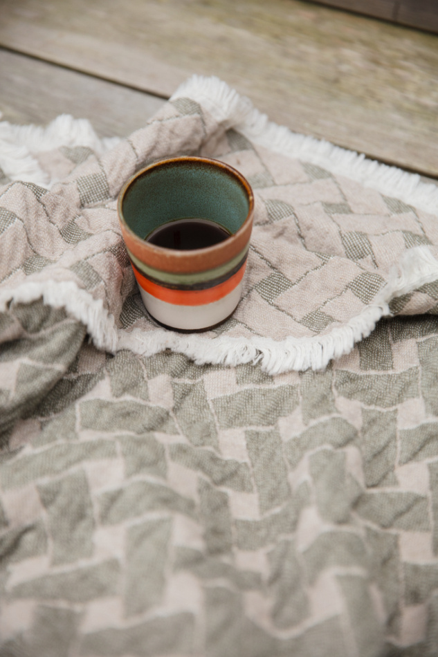 Korg, pläd bomull, grönbeige