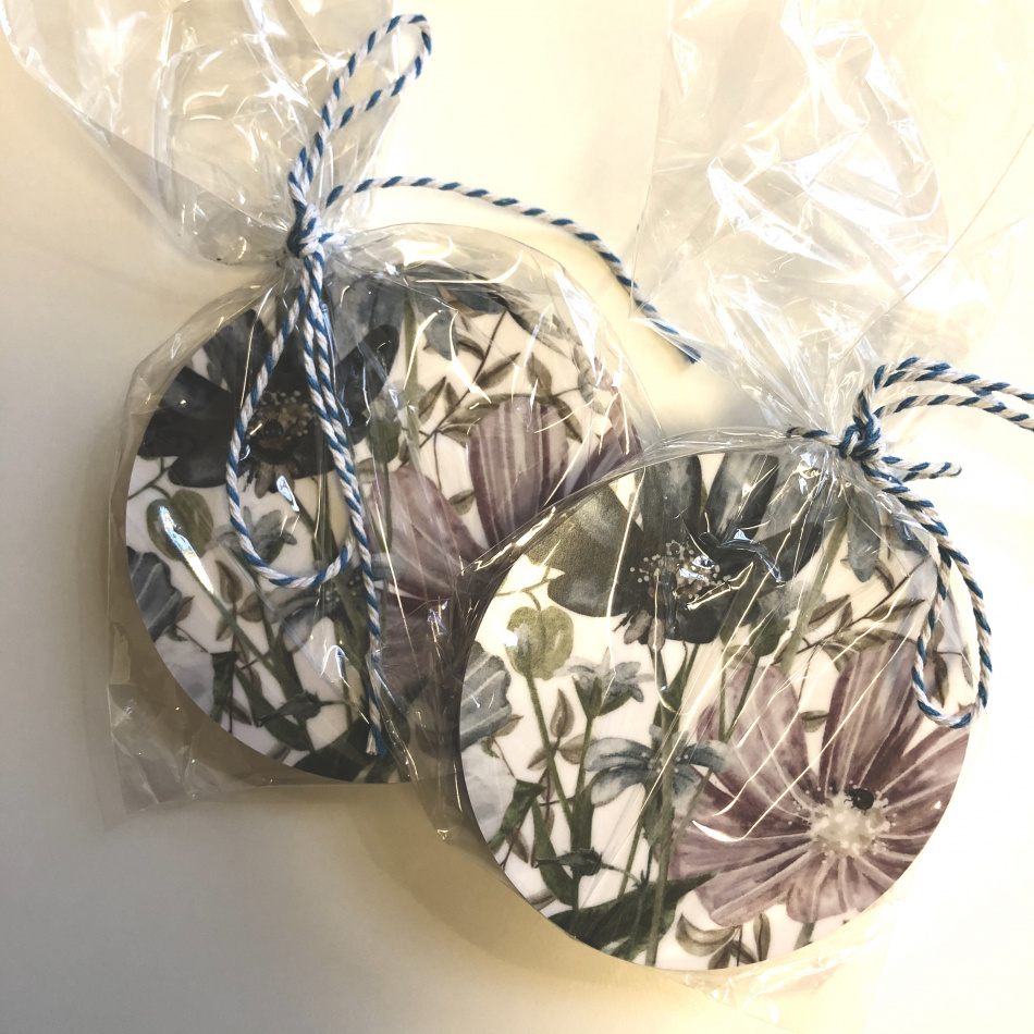 Glasunderlägg, Blomsterhage 90 mm Ø