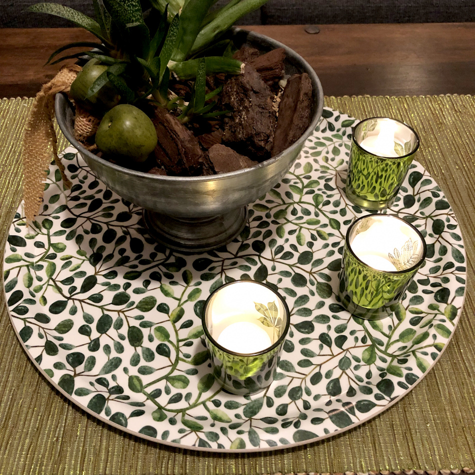 Bricka, Gröna Blad 38 cm Ø 3