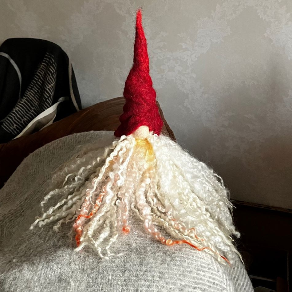 Tomte med långa ullockar