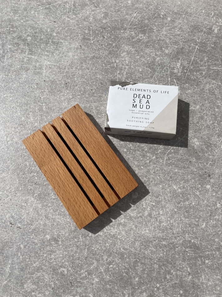 Santorini – Tvål & Presentask med Tvålfat i trä & 4 st Grekiska olivtvålar/schampobar