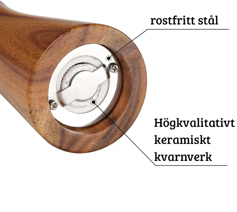 Salt och pepparkvarn, 21 cm, keramiskt verk, akacia, i par
