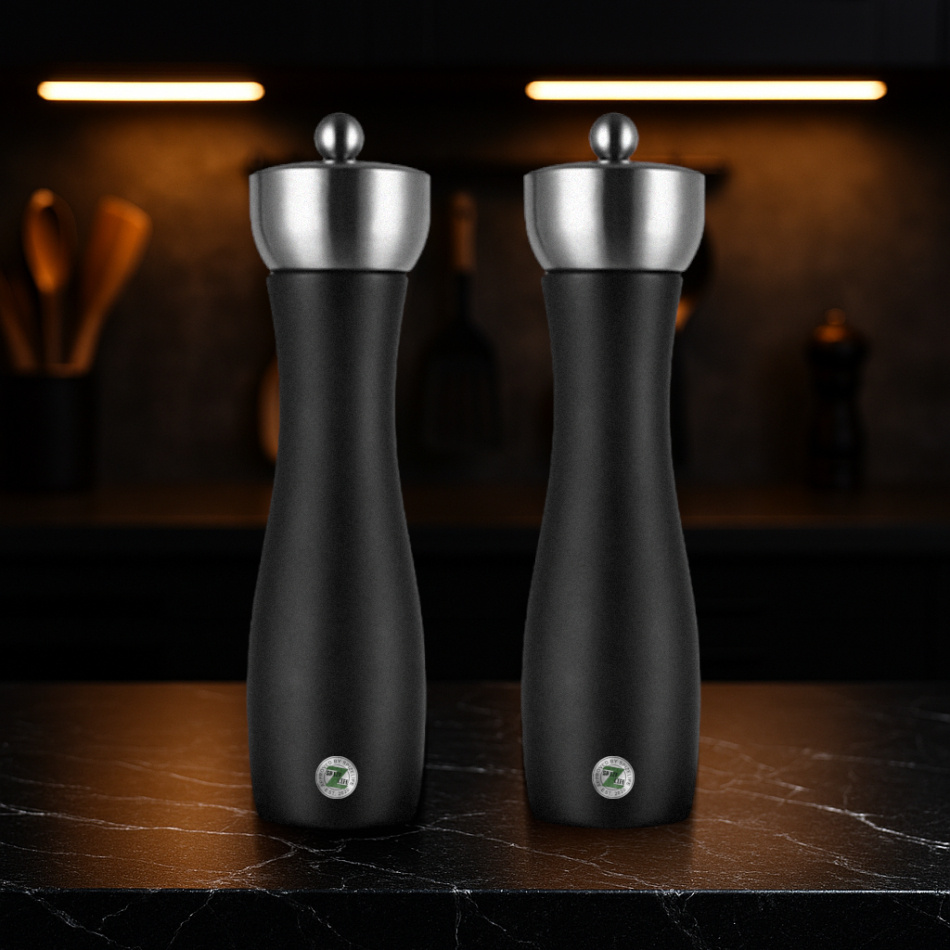 Salt och pepparkvarn, 21 cm, keramiskt verk, svart, i par