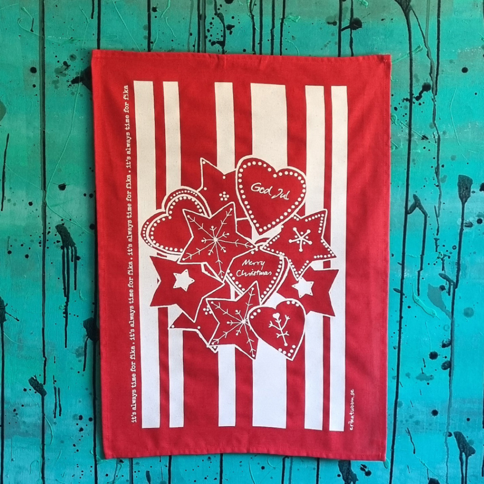 kökshandduk/bakduk SWEDISH FIKA GINGERBREAD röd-vit 50x70 cm