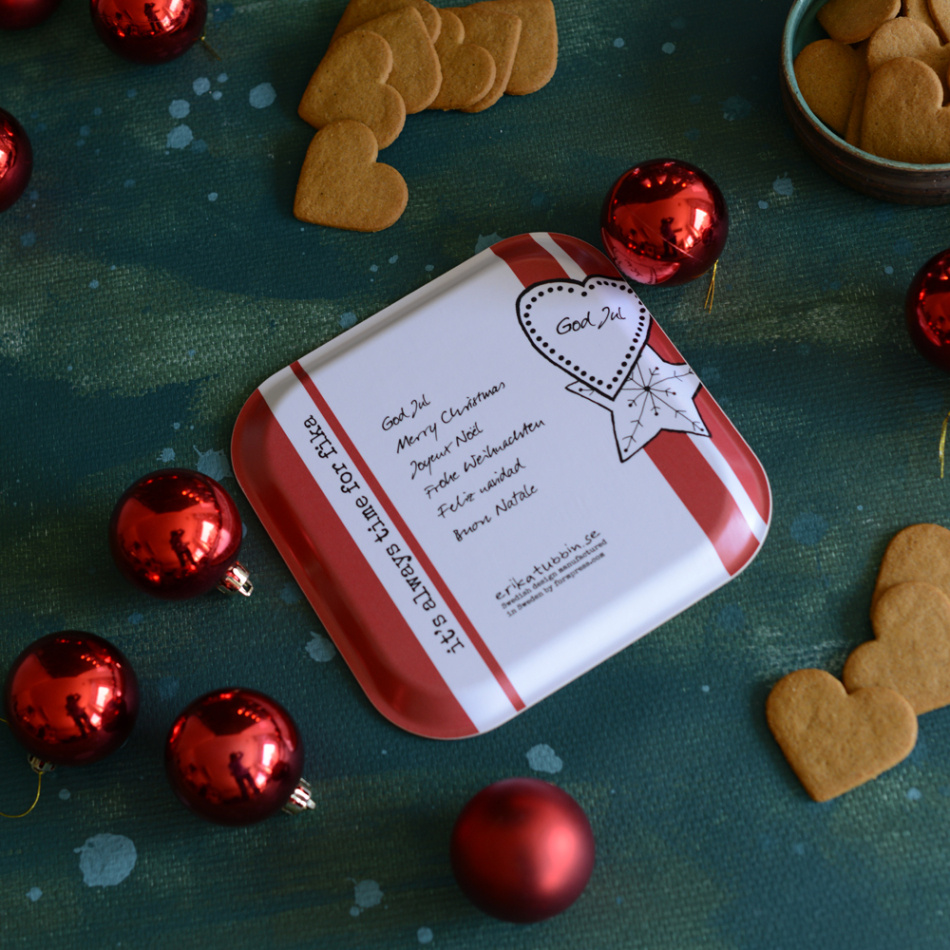 bricka/kakfat SWEDISH FIKA GINGERBREAD röd-vit 20x20 cm